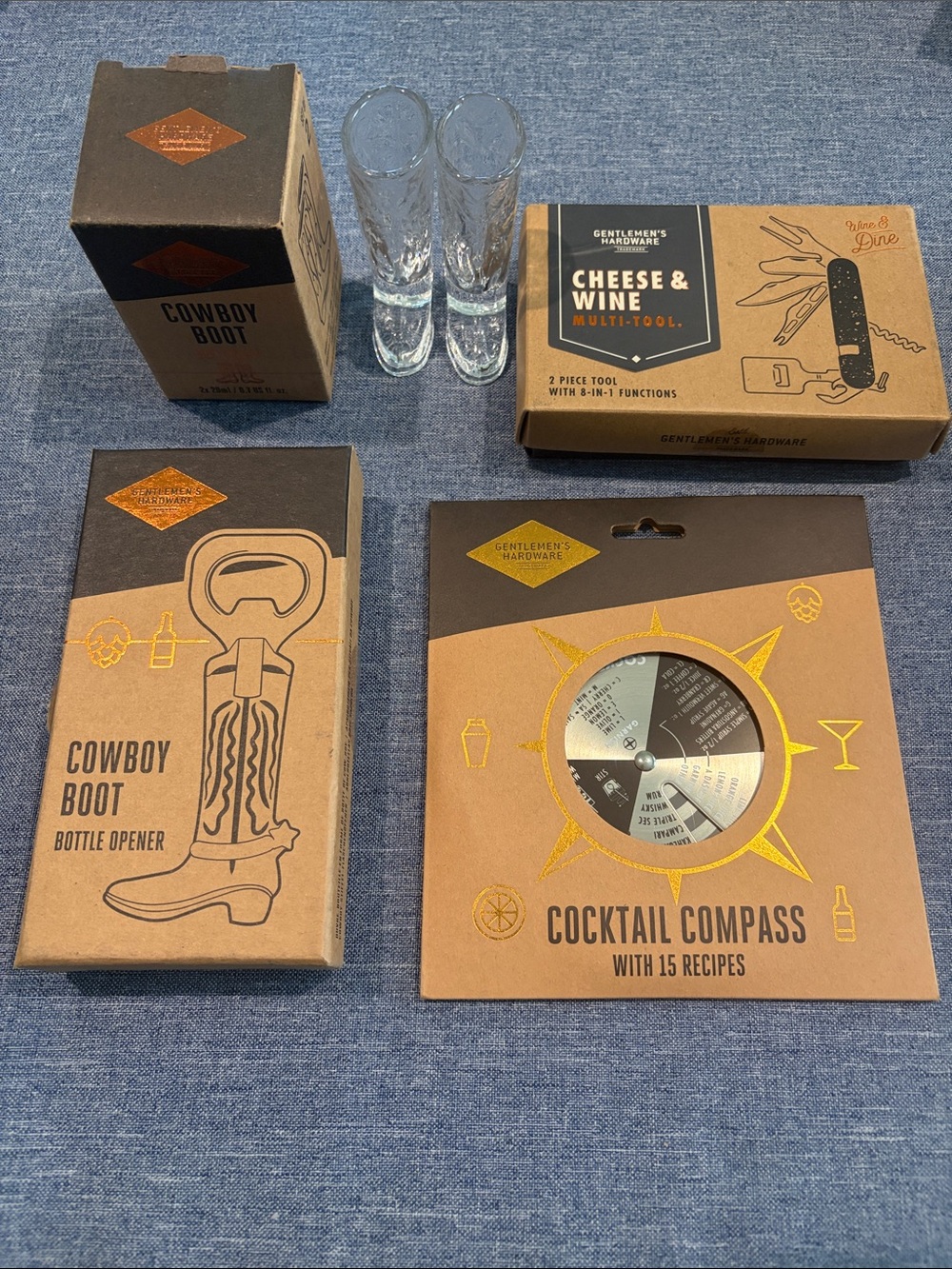 🥃 Cocktail Compass & 👢Cowboy Boot Opener Set - Brown Kraft Packaging